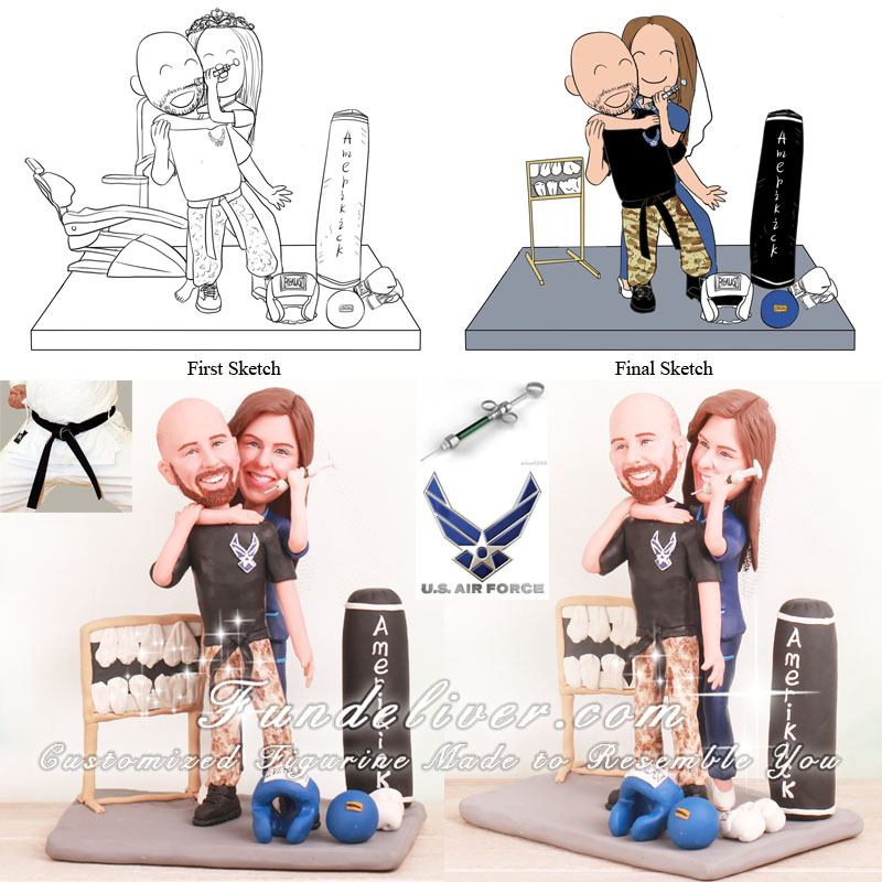 Choking Out Theme Marine Corps and Dentist Wedding Cake Toppers
